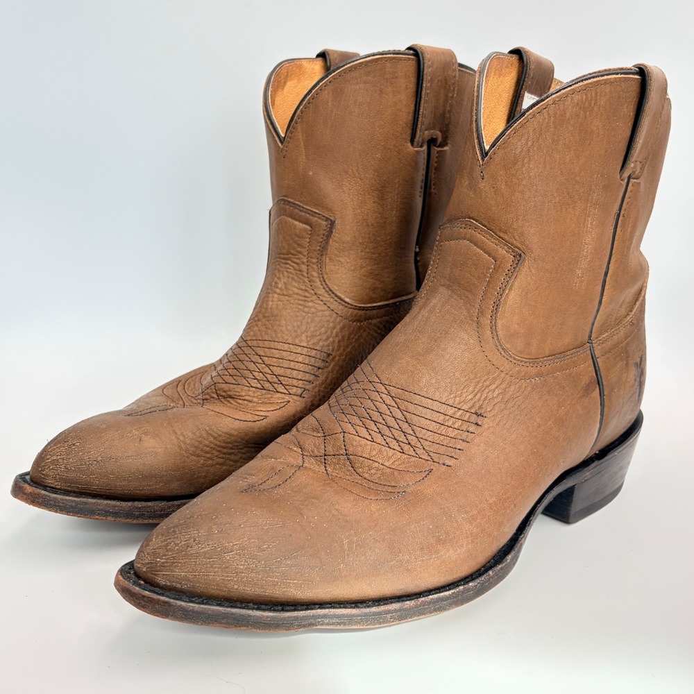 Frye Billy Short Tan Leather Western Ankle Boots Women's 10 B Cowgirl Prairie - Picture 3 of 13